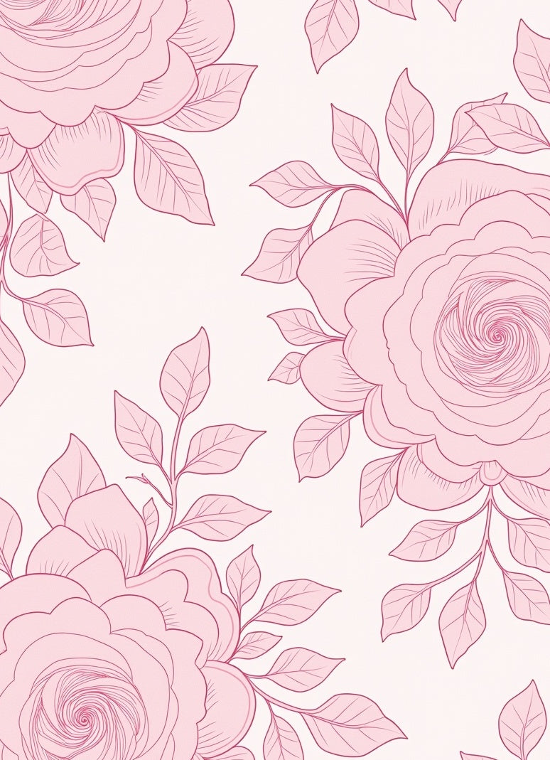 Pink Floral Line Art Branches Rug