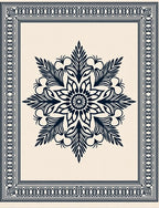 Deep Navy Floral Medallion Ivory Frame Rug