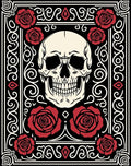 Crimson Roses Skull Gothic Swirls Rug