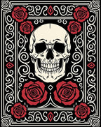 Crimson Roses Skull Gothic Swirls Rug