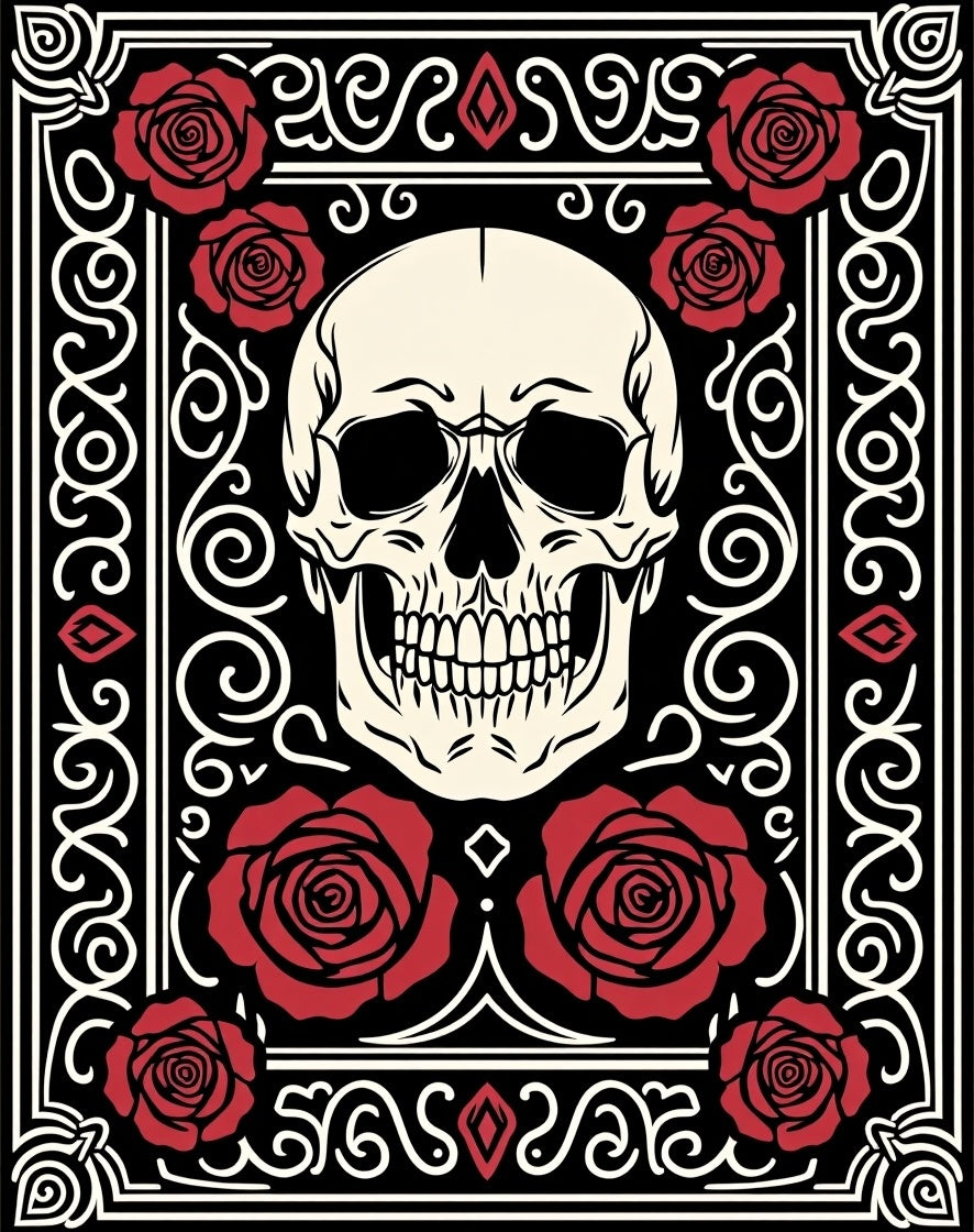Crimson Roses Skull Gothic Swirls Rug