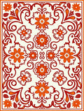 Crimson Orange Folkloric Floral Medallion Rug