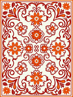 Crimson Orange Folkloric Floral Medallion Rug