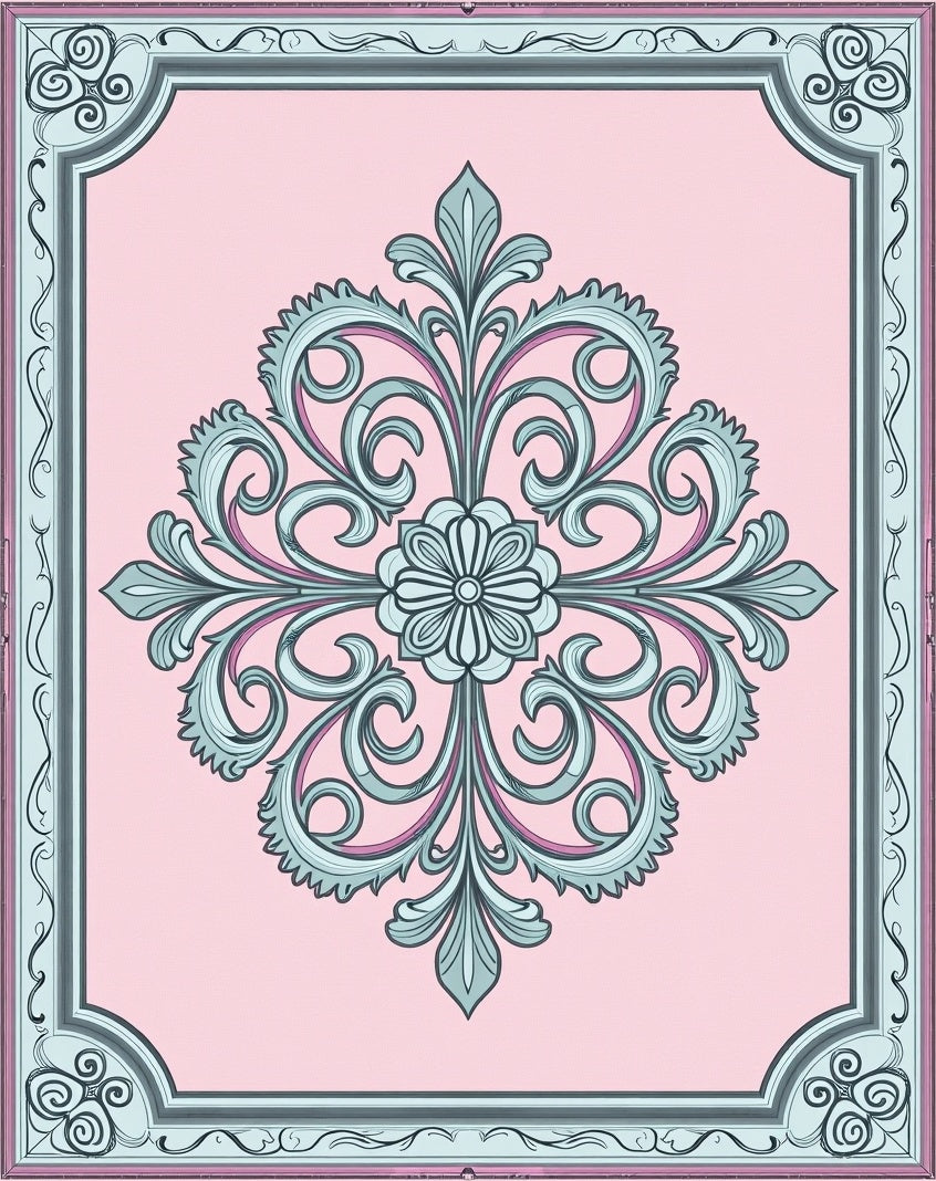 Pale Pink Floral Scrollwork Medallion Rug