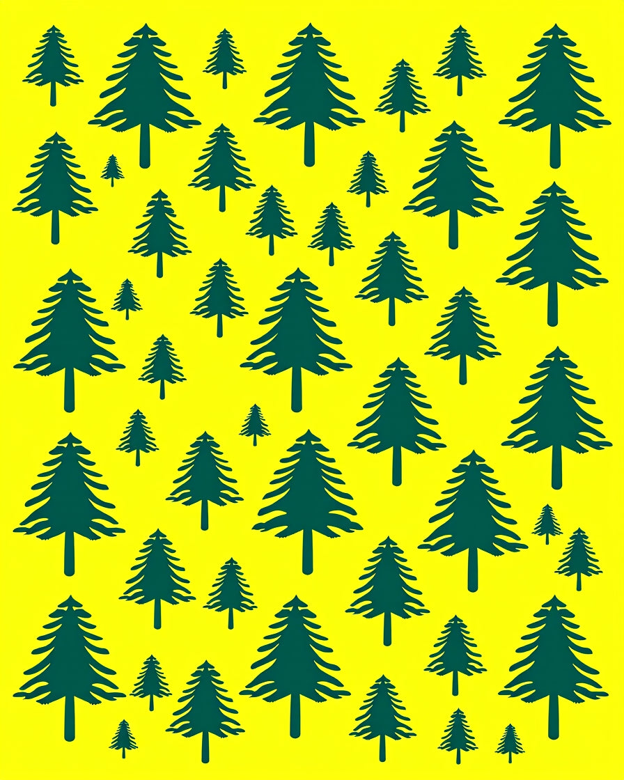 Forest Green Pine Trees Yellow Background Rug