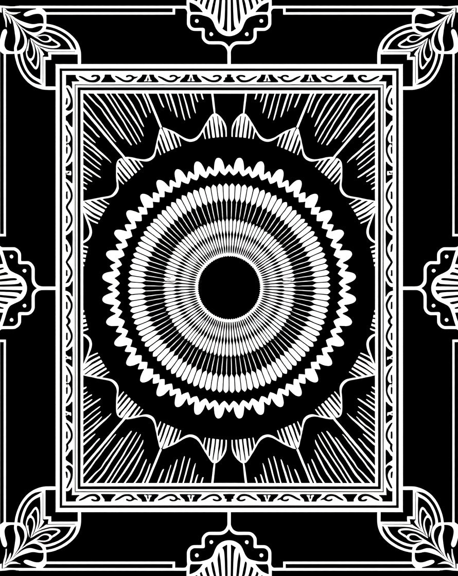 Black and White Radial Sunburst Mandala Rug