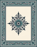Teal and cream floral ornate frame Rug