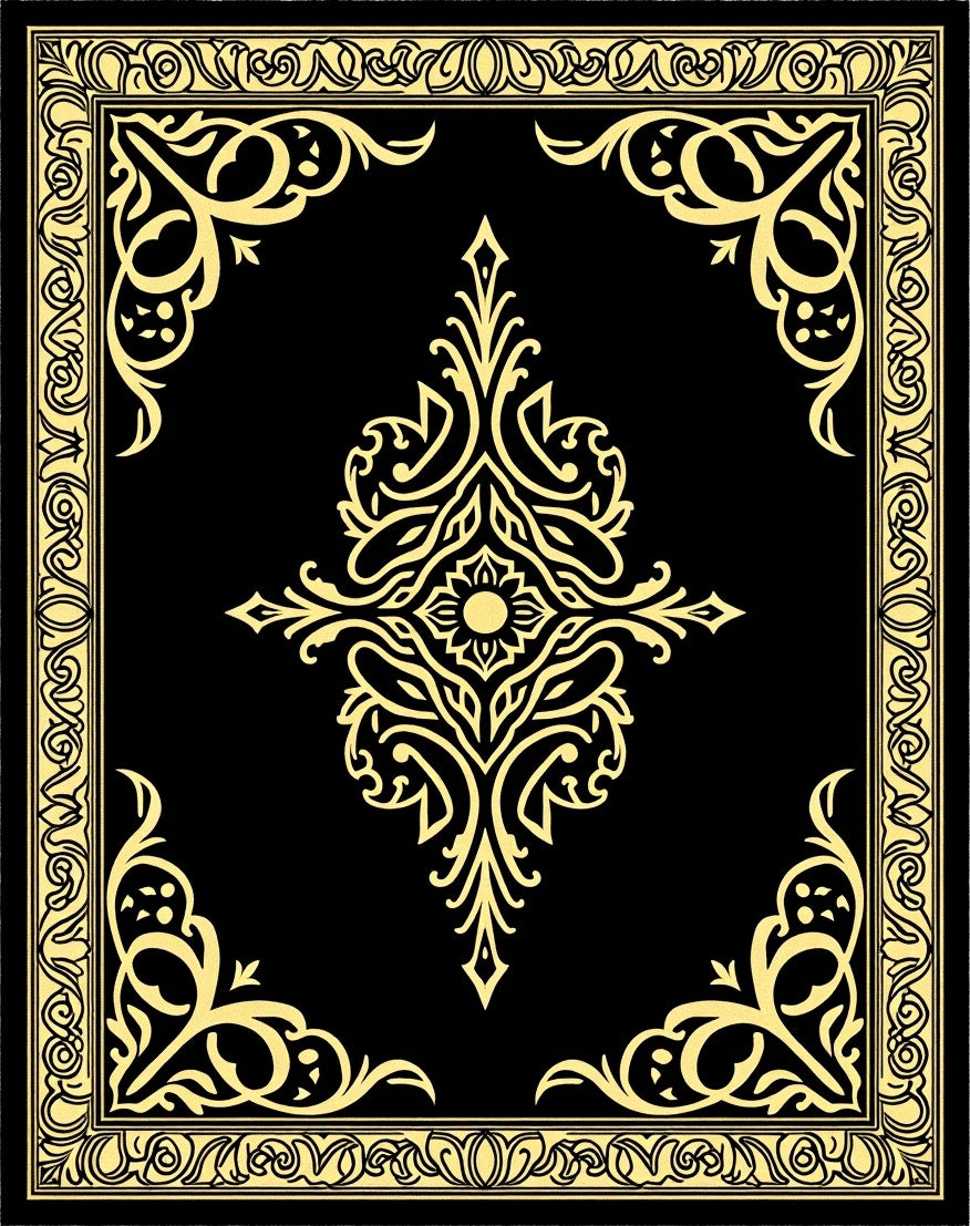Black and Gold Filigree Medallion Rug