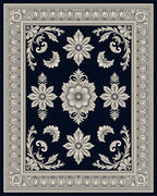 Dark Blue Floral Medallion Garden Rug