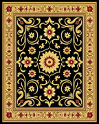 Ornate Crimson Gold Blooming Vine Rug