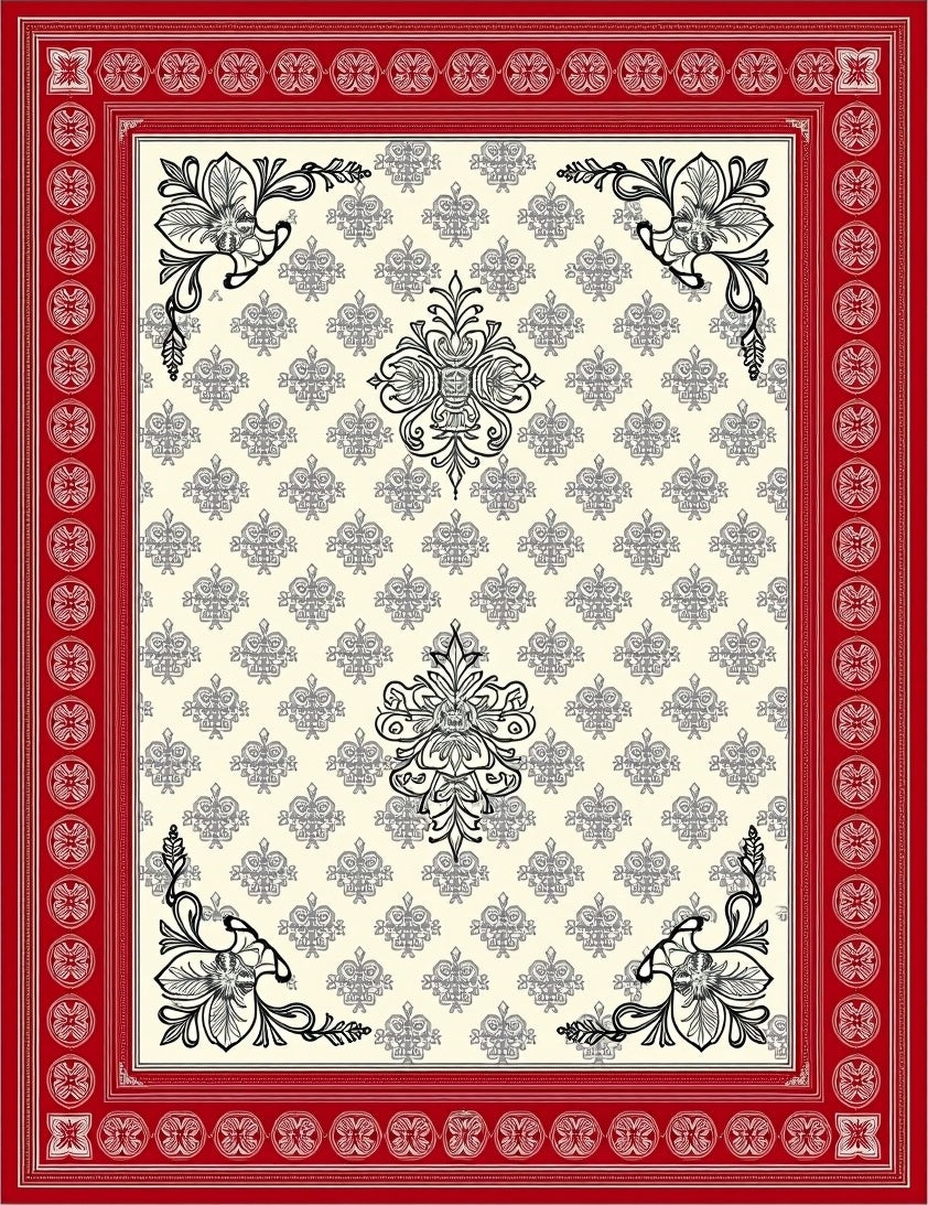 Crimson Floral Medallion Brocade Rug