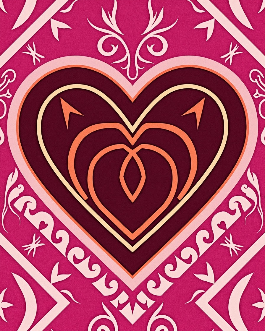 Vibrant Pink Heart Abstract Oval Rug