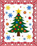 Festive Christmas Tree Snowflakes Border Rug