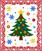 Festive Christmas Tree Snowflakes Border Rug