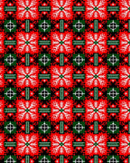 Bold Red White Geometric Snowflake Rug