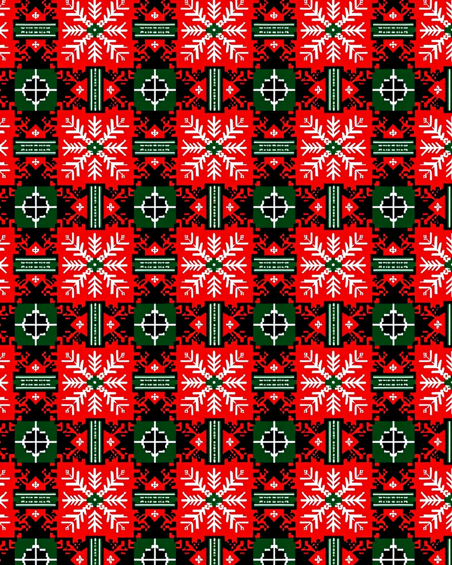 Bold Red White Geometric Snowflake Rug