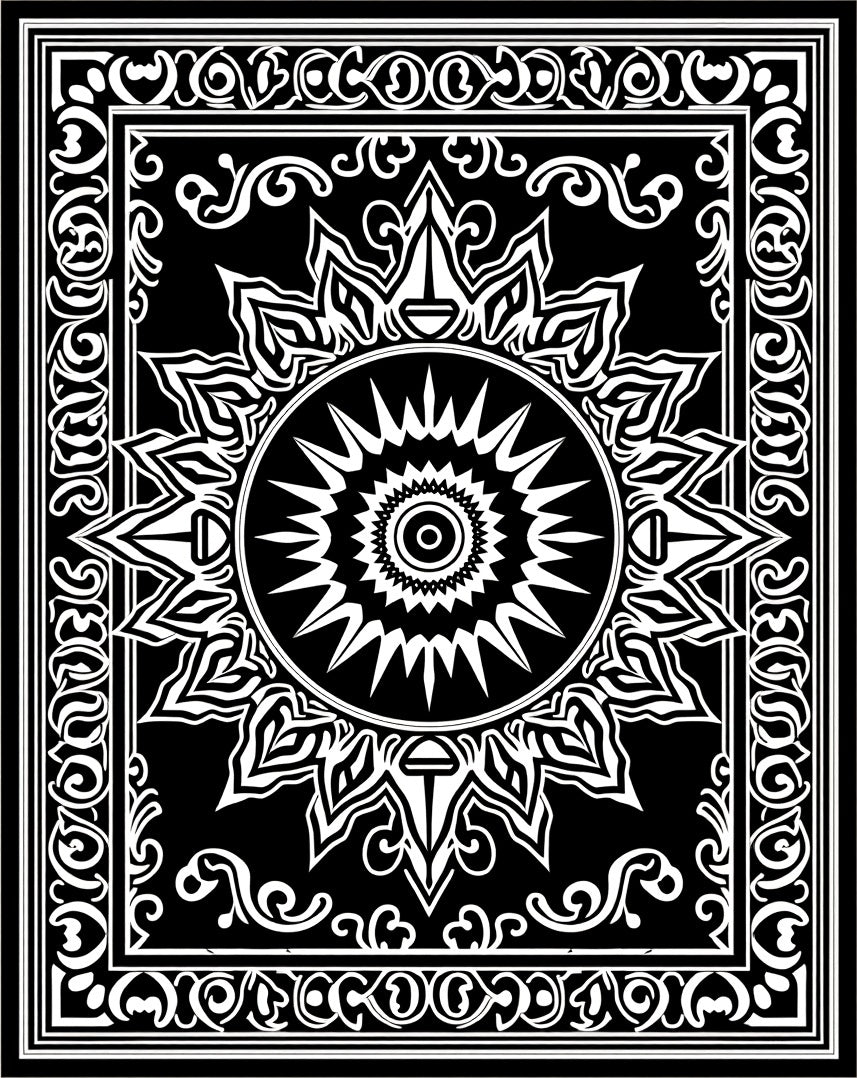 Black White Radial Sunburst Mandalas Rug