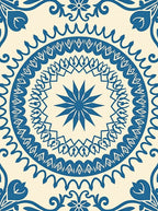 Classic Blue Cream Medallion Overlay Rug