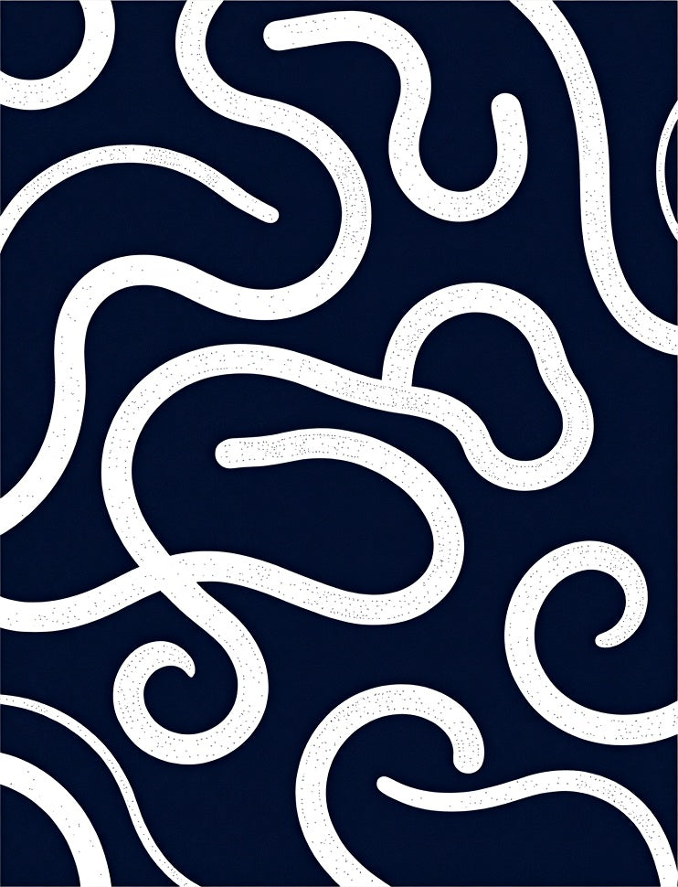Navy White Swirling Abstract Flow Rug