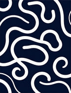 Navy White Swirling Abstract Flow Rug