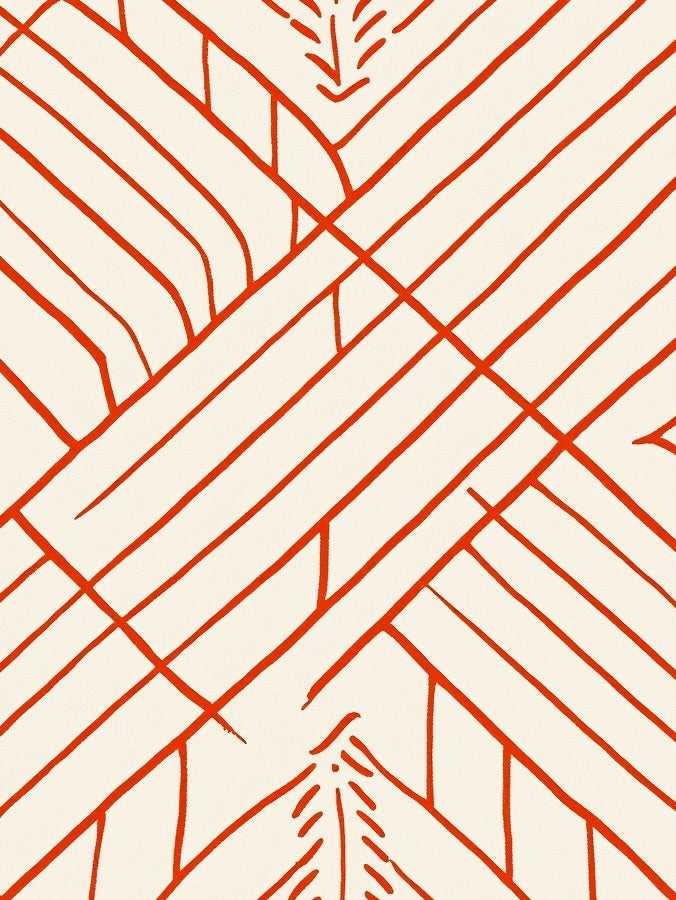 Coral Red Intersecting Lines Rug