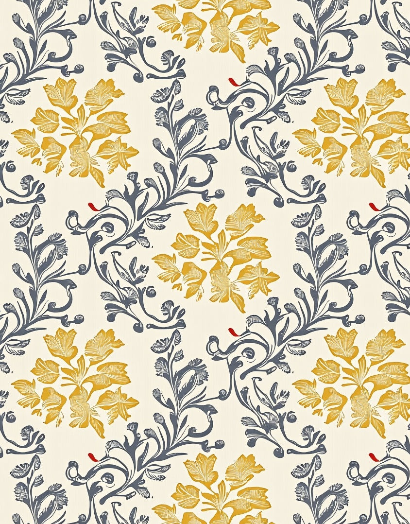 Golden Yellow Floral Scroll Work Rug
