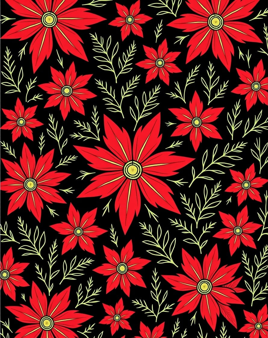 Vivid Red Blossom Black Garden Rug