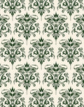 Dark Green Damask Scrollwork Rug