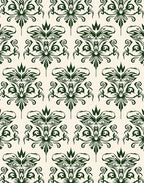 Dark Green Damask Scrollwork Rug