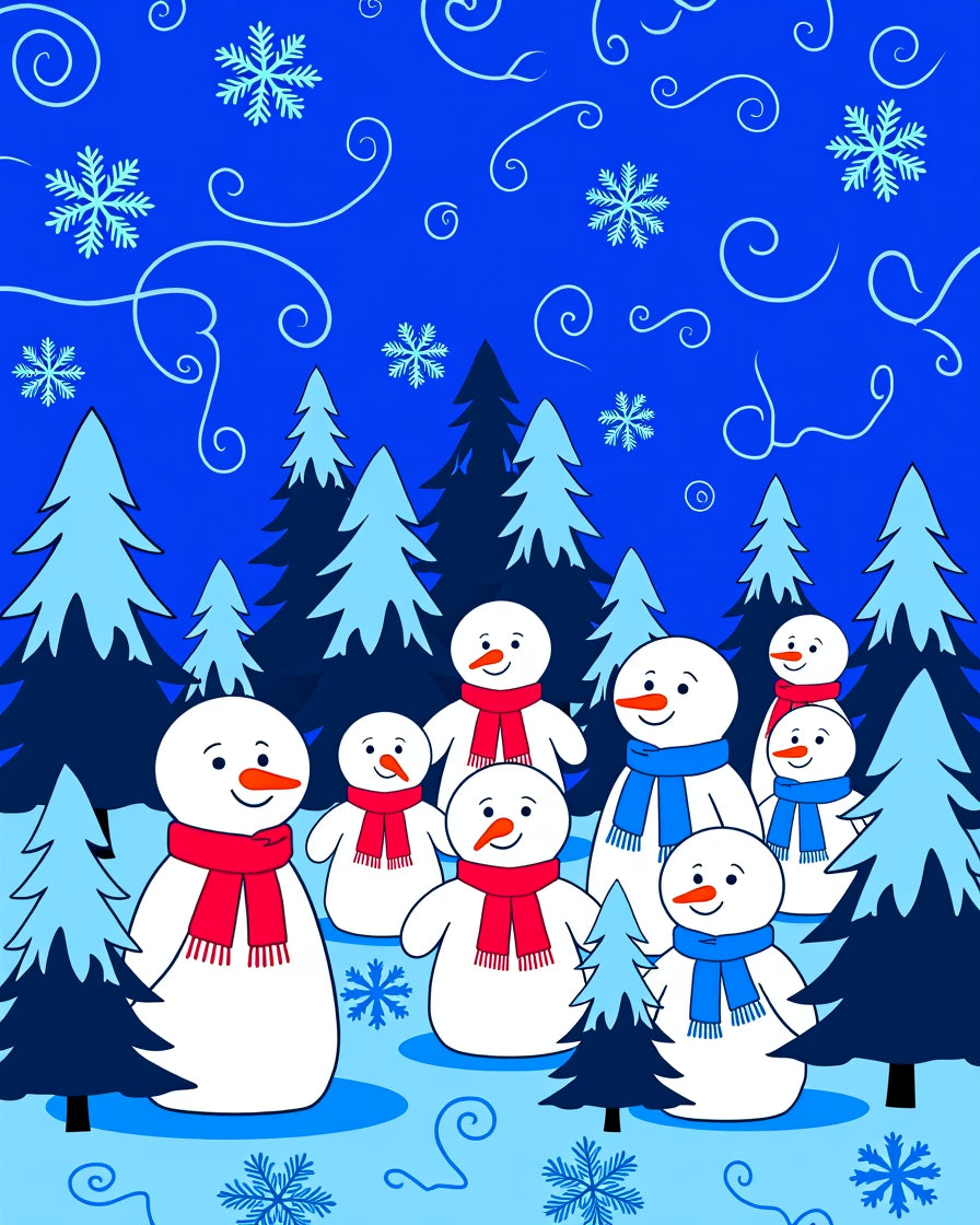 Winter Snowman Forest Scene With Snowflakes Rug