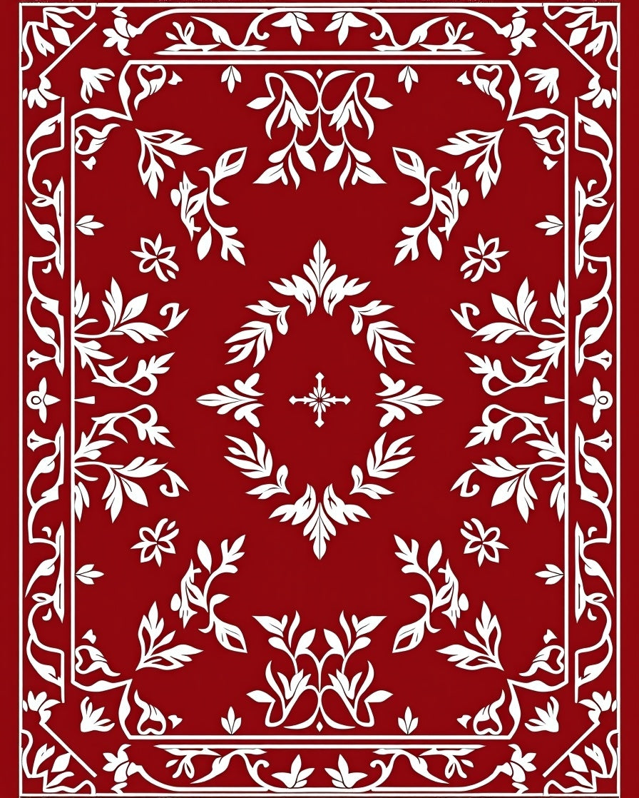 Rich Red Floral Laurel Wreath Medallion Rug