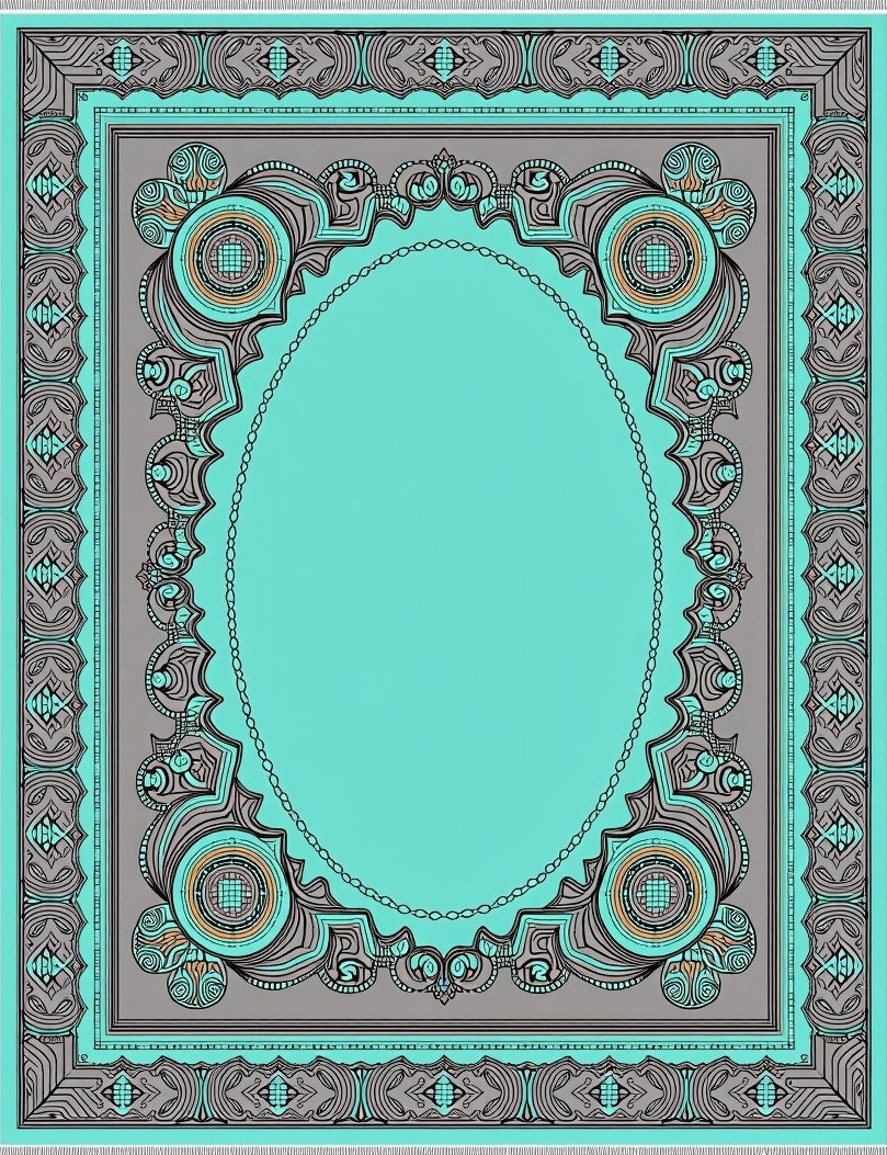 Ornate Teal Gray Tribal Medallion Rug