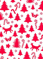 Red Christmas Trees Candy Reindeer Stars Rug