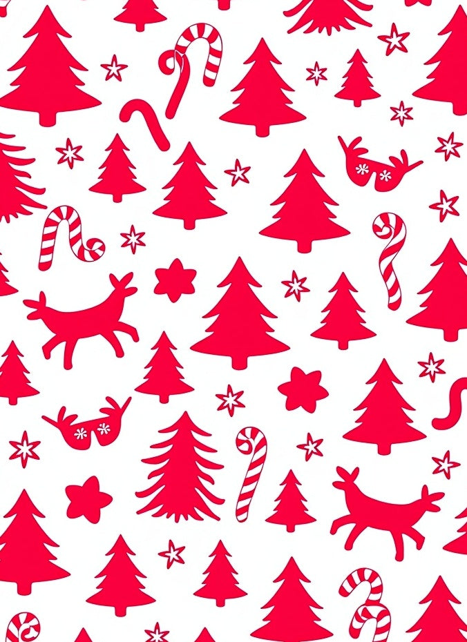 Red Christmas Trees Candy Reindeer Stars Rug