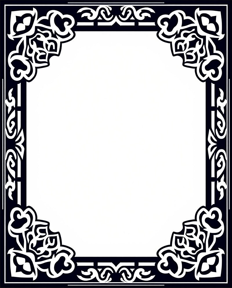 Dark Navy Floral Foliage Border Rug