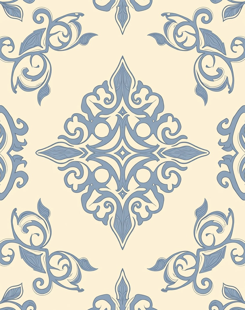 Pale Blue Flourish Filigree Mandala Rug