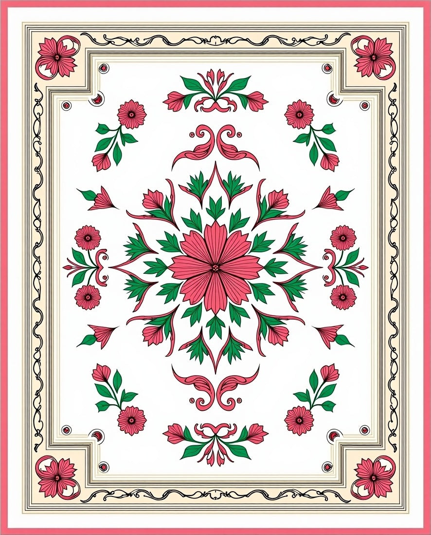 Pink Floral Medallion With Green Accents Rug