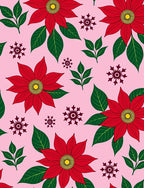 Festive Red Poinsettia Snowflake Blooms Rug