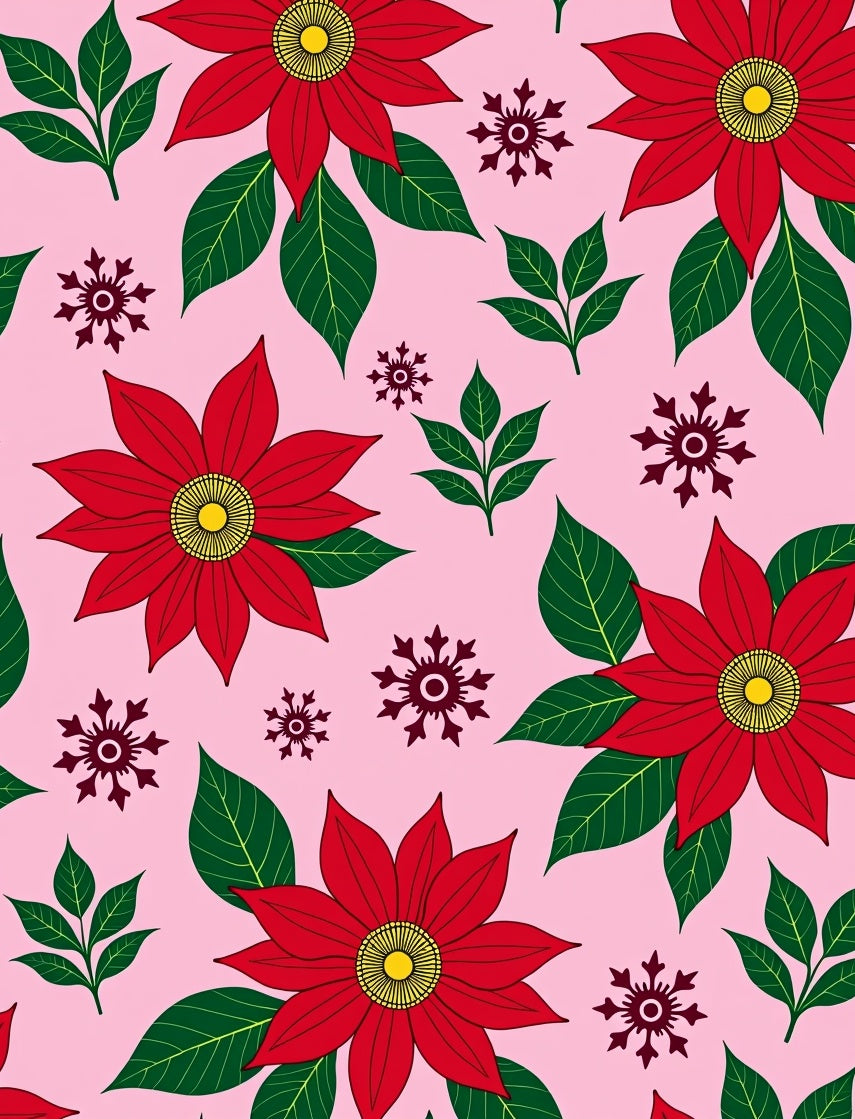 Festive Red Poinsettia Snowflake Blooms Rug