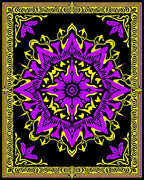 Vibrant Purple Yellow Floral Mandala Rug