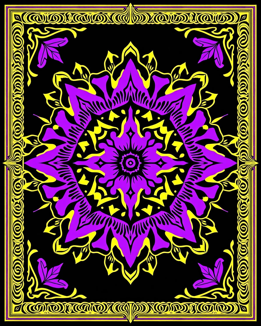 Vibrant Purple Yellow Floral Mandala Rug