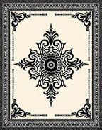 Cream Black Ornamental Floral Medallion Rug