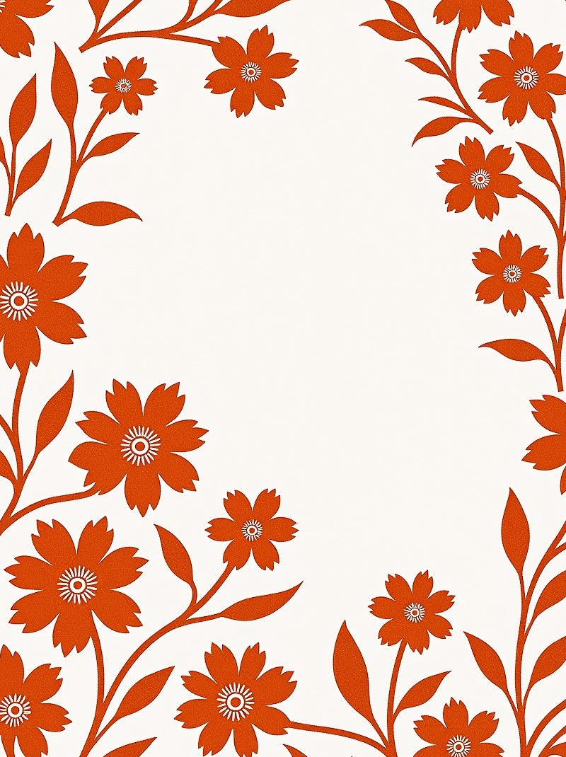 Orange Floral Vine Border Rug