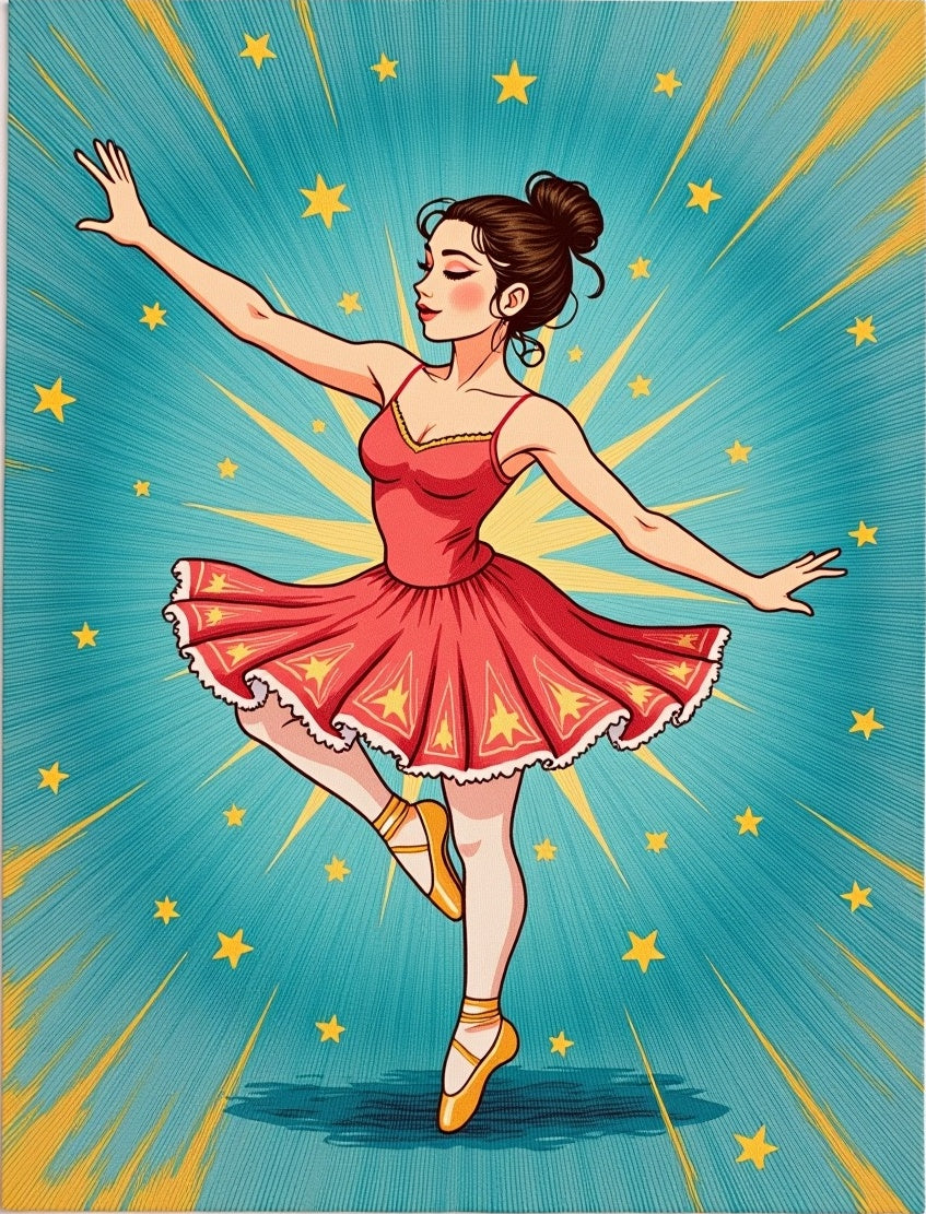 Red Ballerina With Yellow Stars Rug