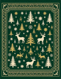 Forest Deer Evergreen Trees Snowflakes Rug