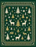 Forest Deer Evergreen Trees Snowflakes Rug