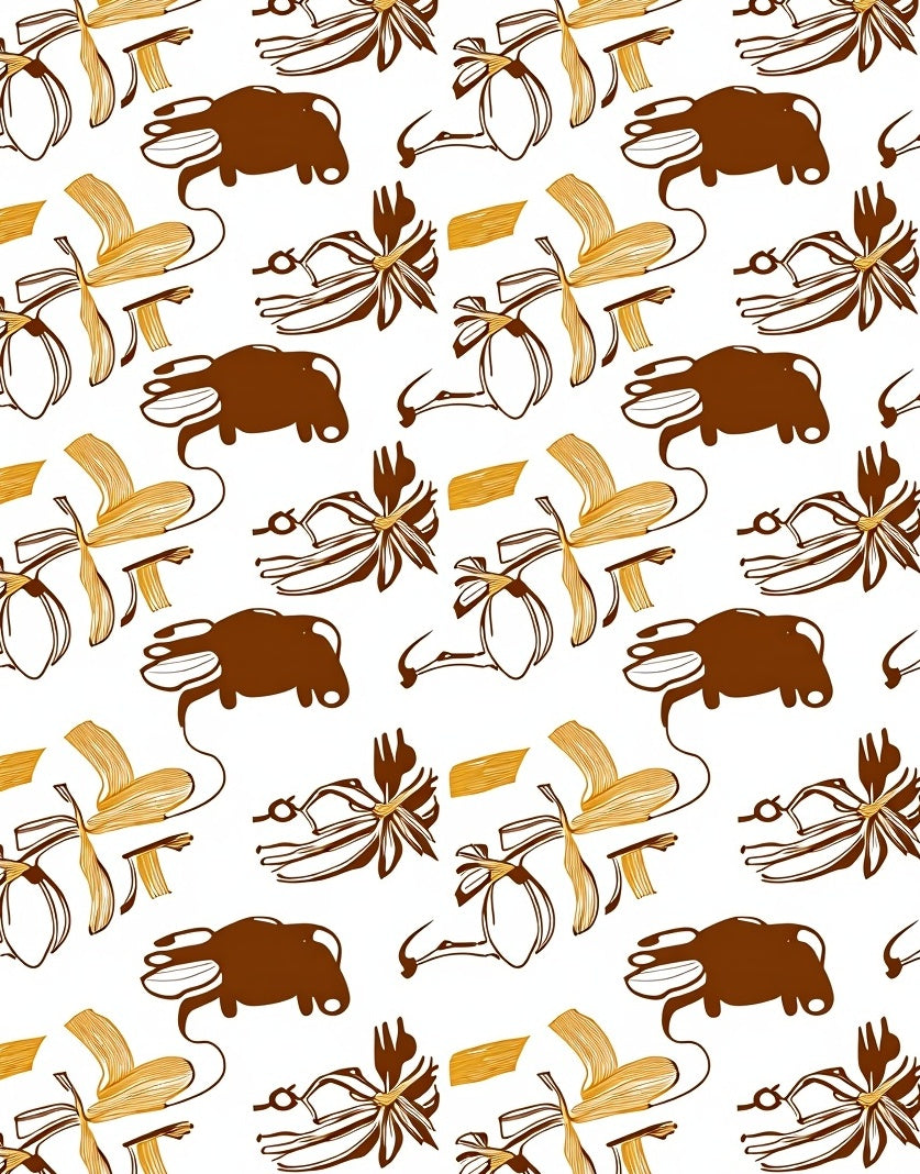 Brown and Gold Abstract Botanical Rug