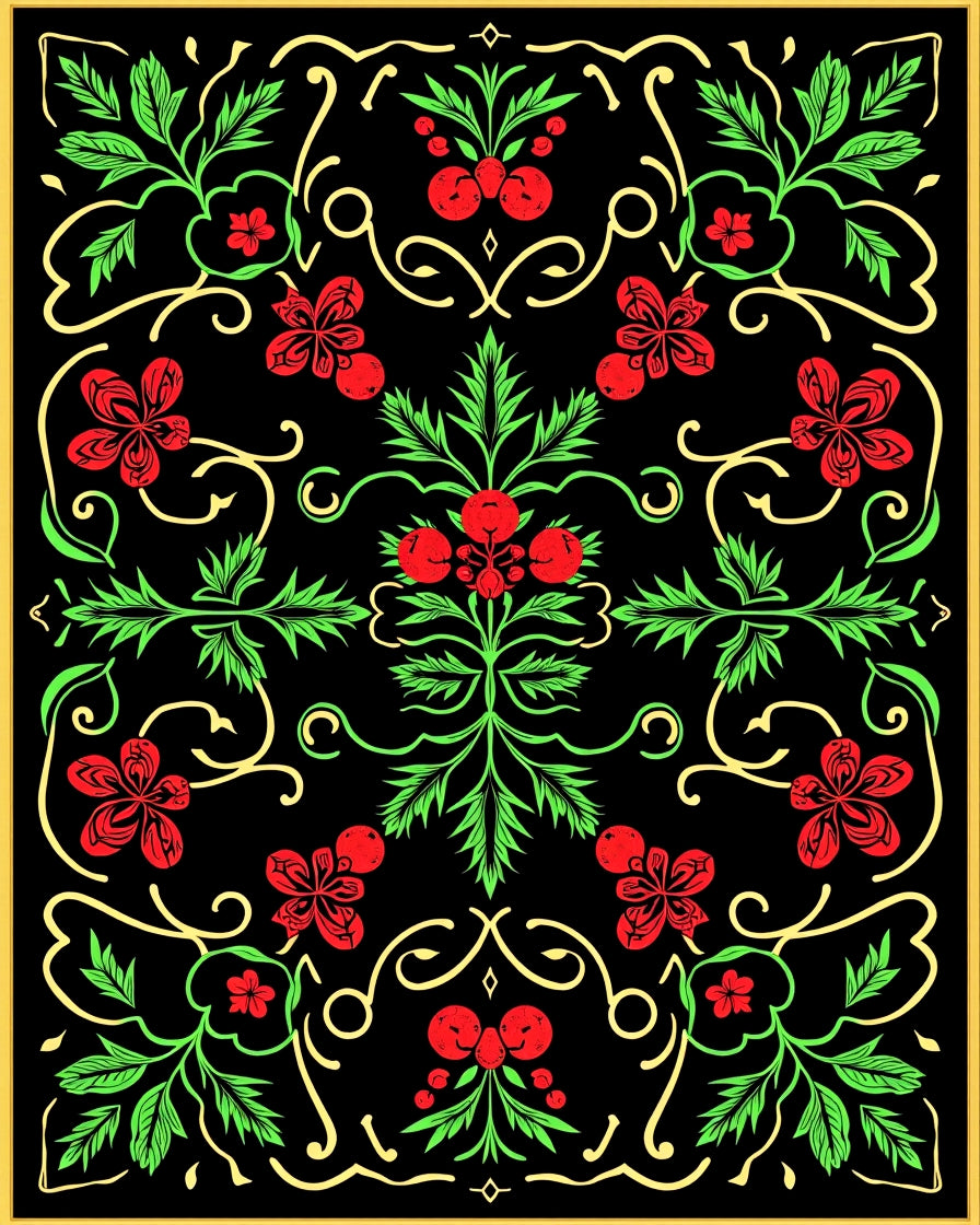 Vibrant Red Floral Swirl Foliage Rug