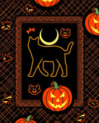 Black Orange Cat Moon Pumpkin Rug