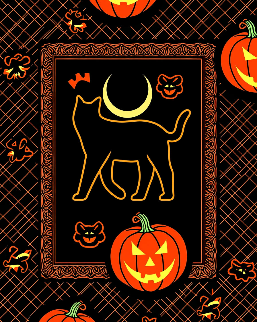 Black Orange Cat Moon Pumpkin Rug
